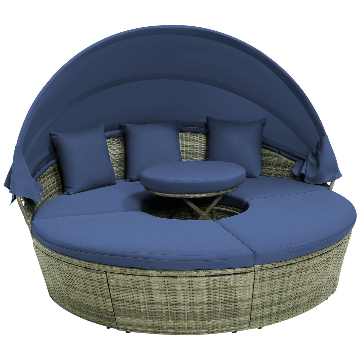 Outdoor Furniture | Outdoor Furniture | Outdoor PE Wicker Round Daybed with Retractable Canopy and Cushions