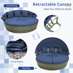 Outdoor Furniture | Outdoor Furniture | Outdoor PE Wicker Round Daybed with Retractable Canopy and Cushions