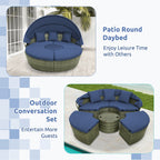 Outdoor Furniture | Outdoor Furniture | Outdoor PE Wicker Round Daybed with Retractable Canopy and Cushions