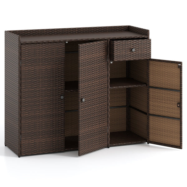 Outdoor Wicker Storage Cabinet with 3 Doors
