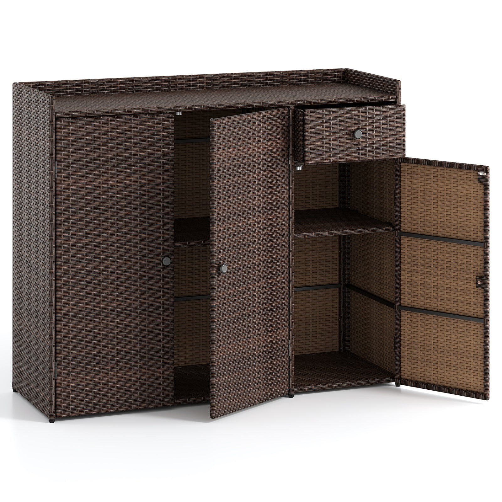 Outdoor Wicker Storage Cabinet with 3 Doors