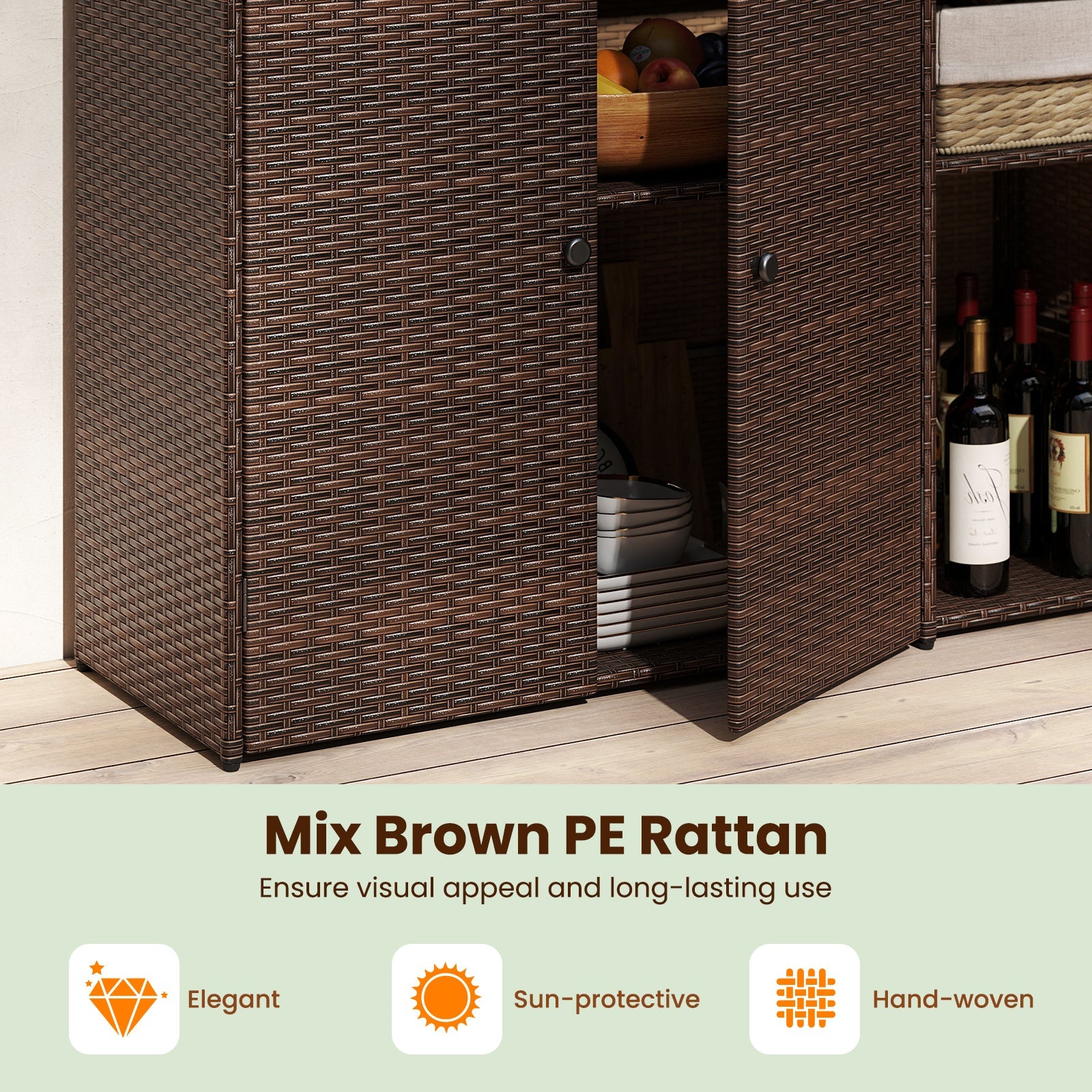 Outdoor Wicker Storage Cabinet with 3 Doors