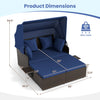Outdoor Patio Rattan Daybed with Retractable Canopy and Side Tables