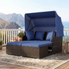 Outdoor Patio Rattan Daybed with Retractable Canopy and Side Tables