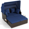Outdoor Patio Rattan Daybed with Retractable Canopy and Side Tables