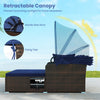 Outdoor Patio Rattan Daybed with Retractable Canopy and Side Tables