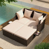 Outdoor Patio Rattan Daybed with Retractable Canopy and Side Tables