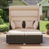 Outdoor Patio Rattan Daybed with Retractable Canopy and Side Tables