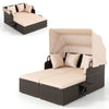 Outdoor Patio Rattan Daybed with Retractable Canopy and Side Tables