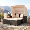 Outdoor Patio Rattan Daybed with Retractable Canopy and Side Tables
