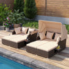 Outdoor Patio Rattan Daybed with Retractable Canopy and Side Tables