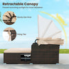 Outdoor Patio Rattan Daybed with Retractable Canopy and Side Tables