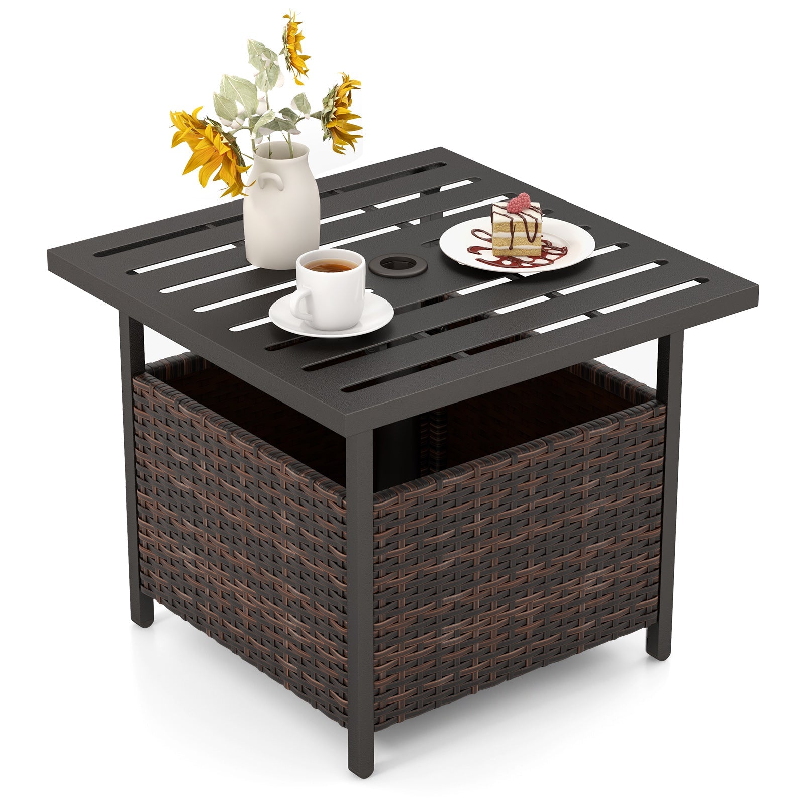 Outdoor Patio Rattan Wicker Steel Side Deck Table