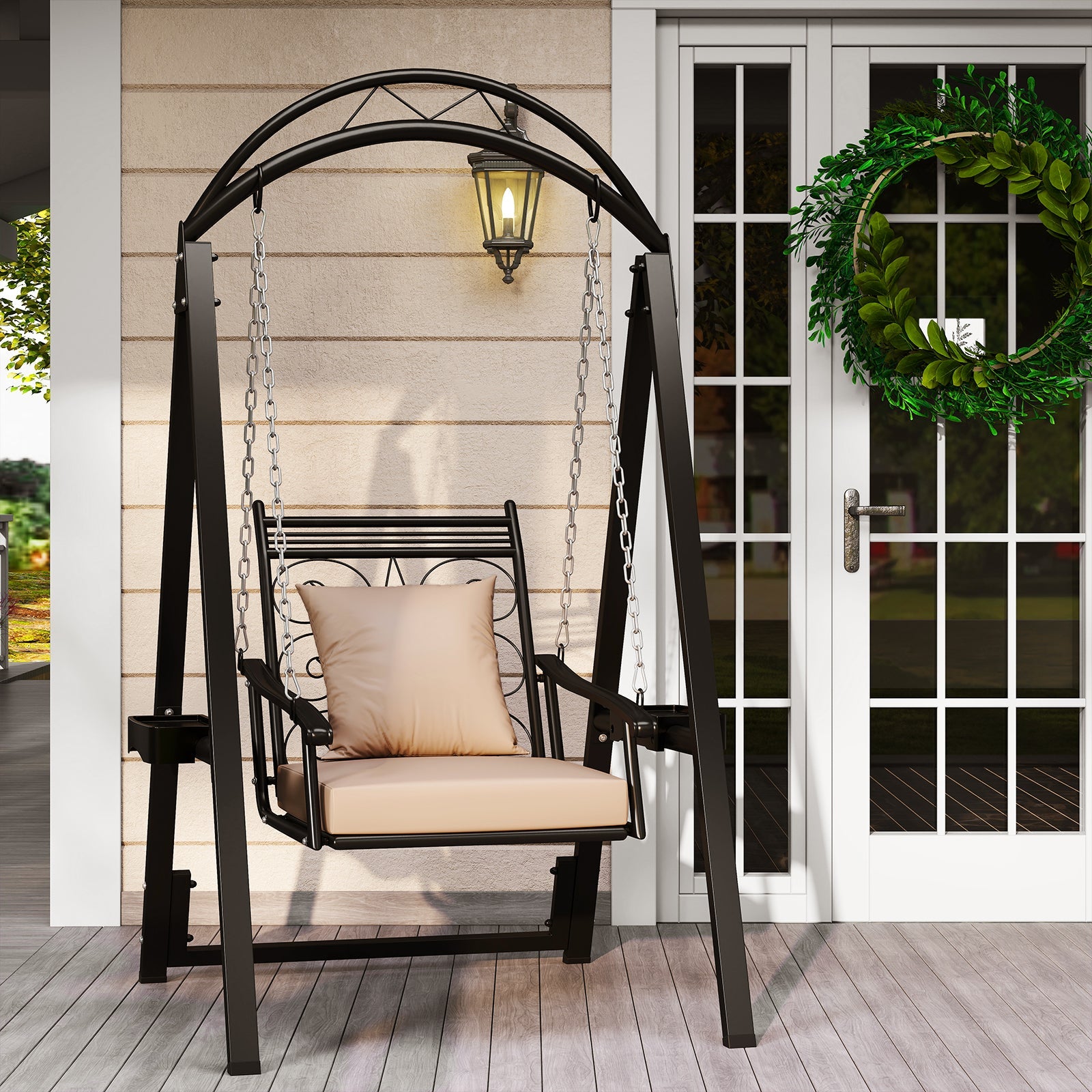 Outdoor Porch Swing with Removable Cushions and Side Tables