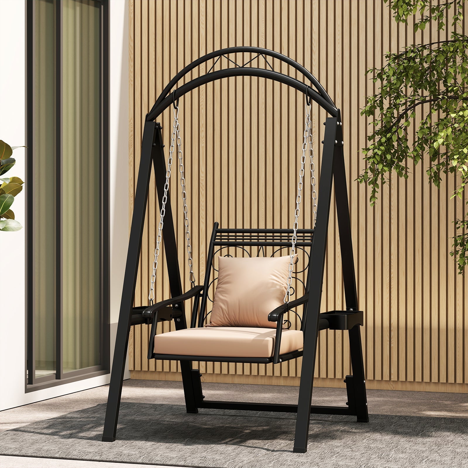 Outdoor Porch Swing with Removable Cushions and Side Tables