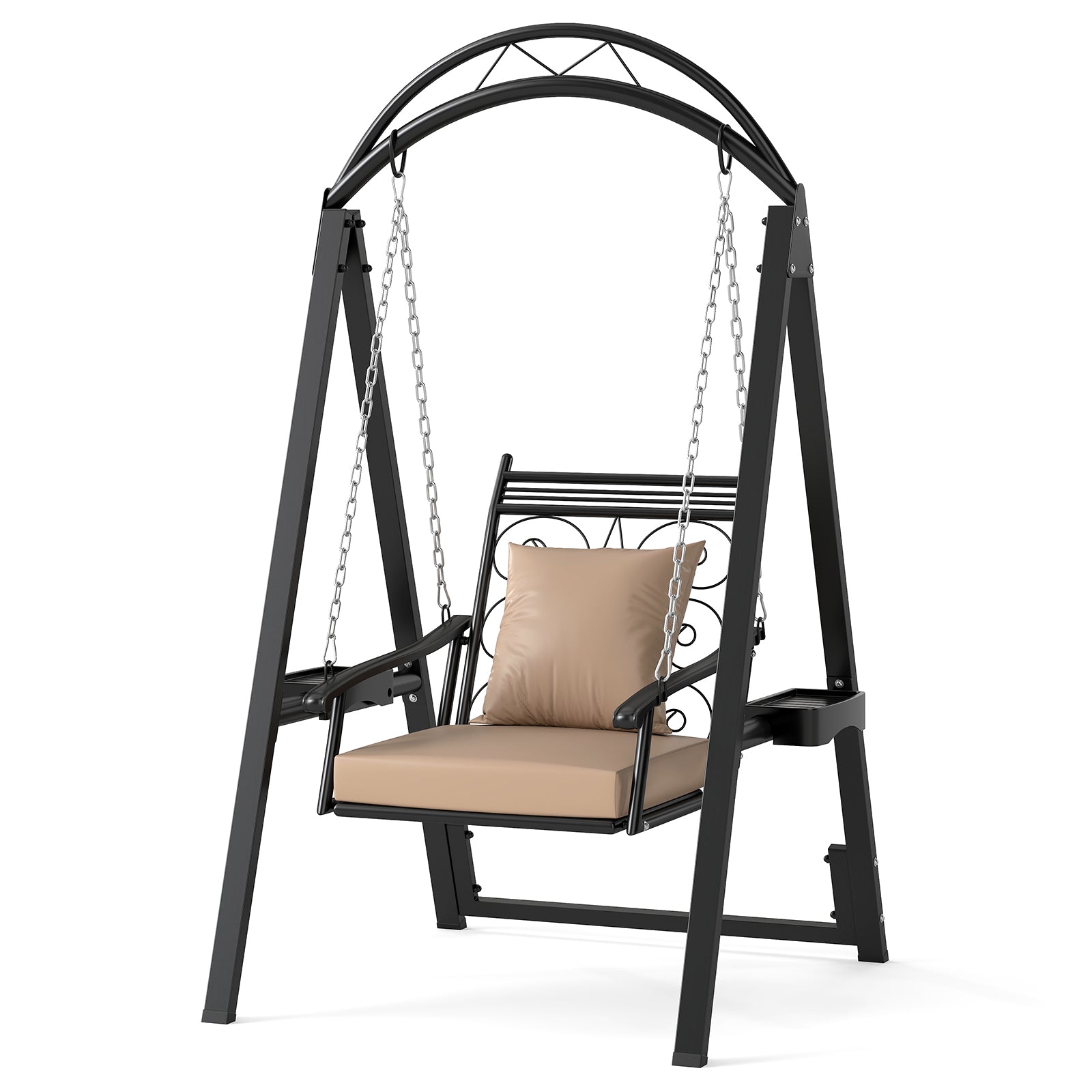 Outdoor Porch Swing with Removable Cushions and Side Tables