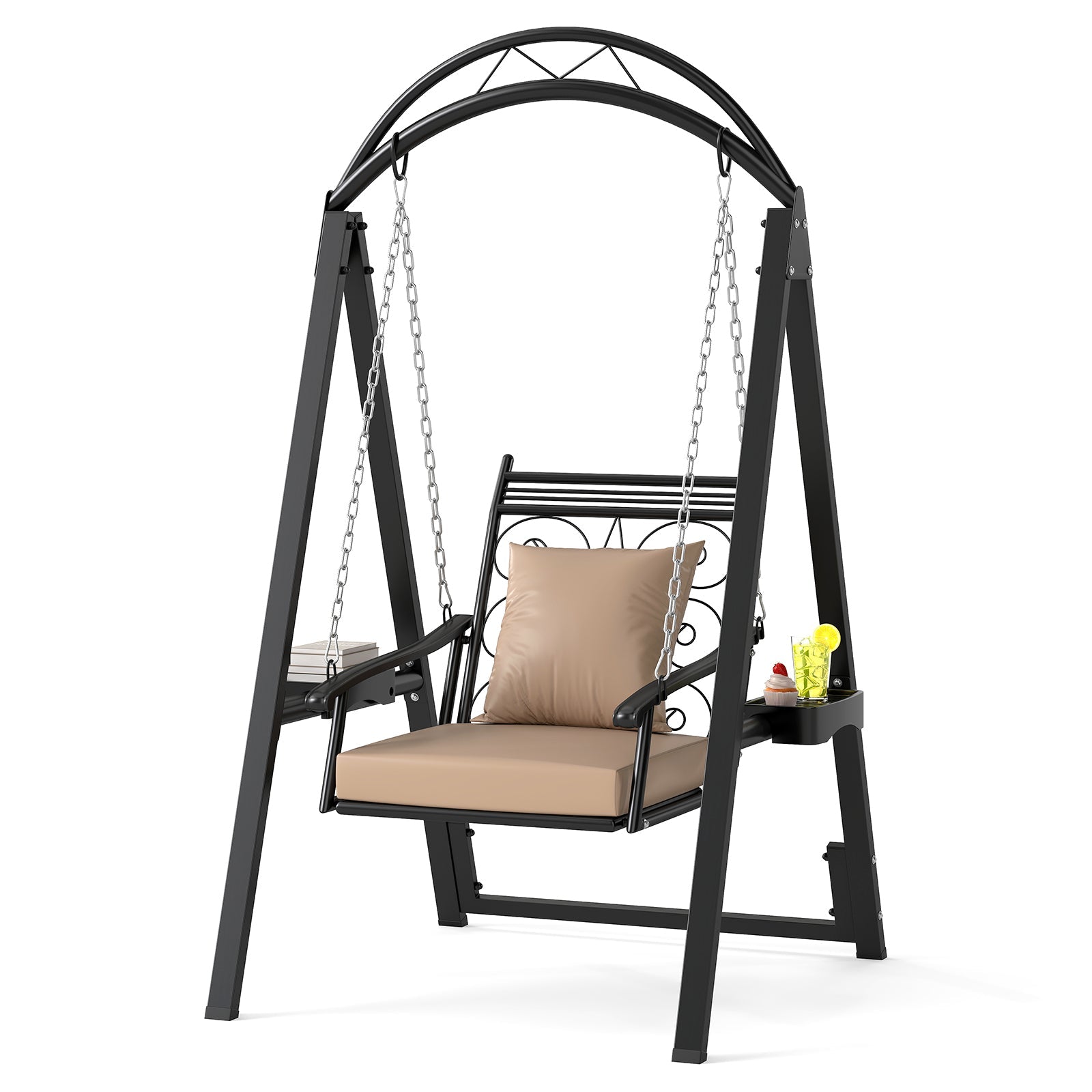 Outdoor Porch Swing with Removable Cushions and Side Tables