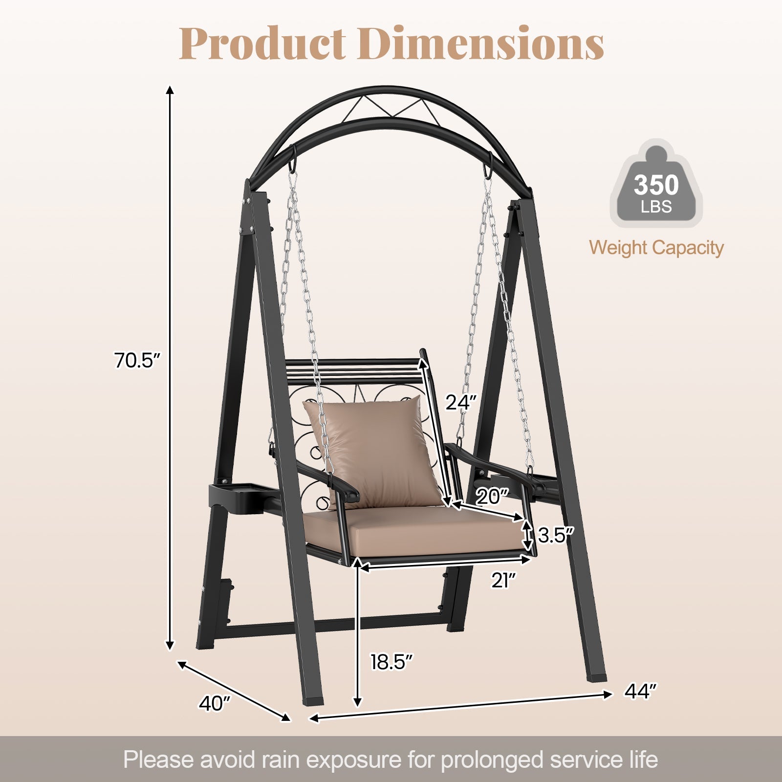 Outdoor Porch Swing with Removable Cushions and Side Tables
