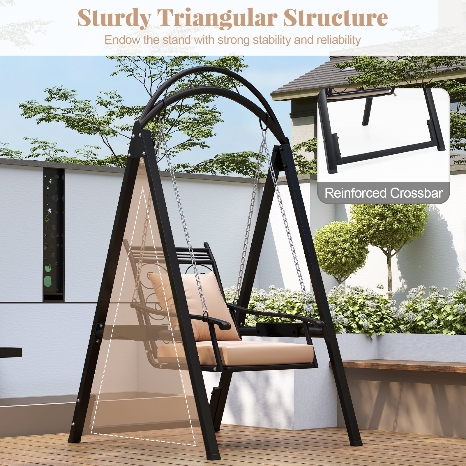 Outdoor Porch Swing with Removable Cushions and Side Tables