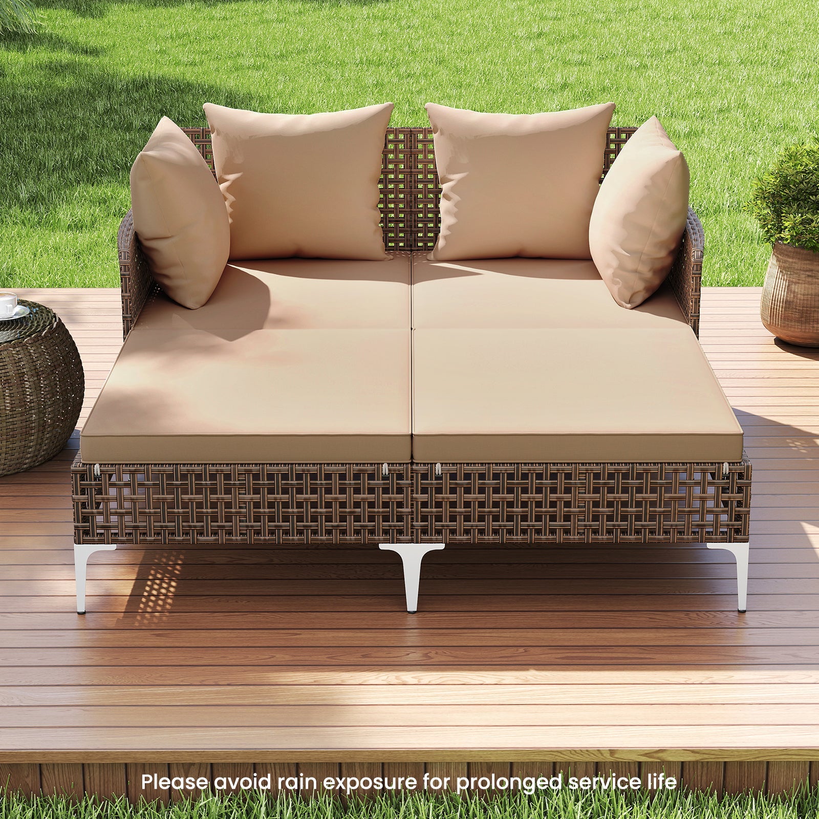 Outdoor Rattan Double Daybed Wicker Chaise Lounge