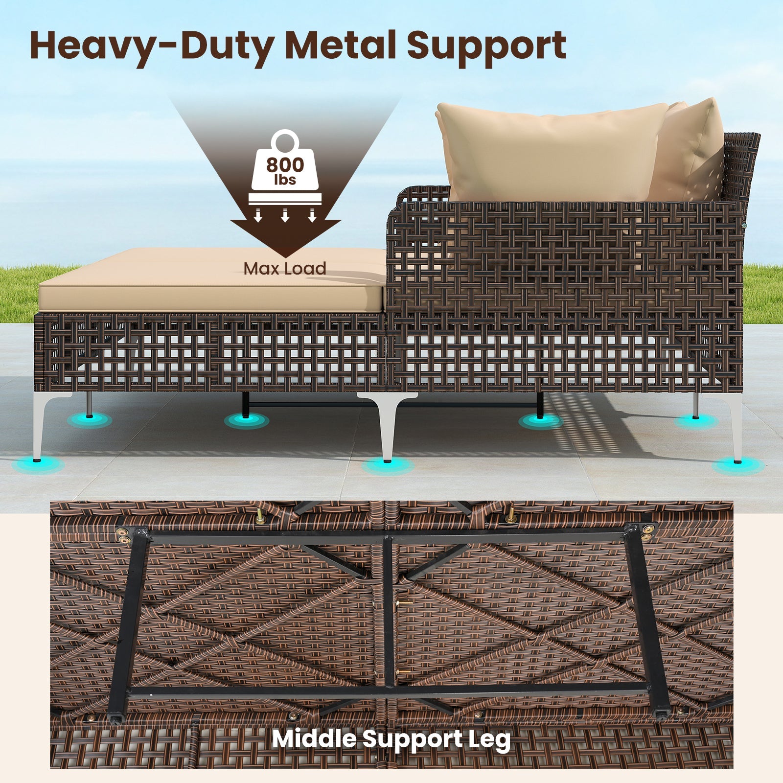 Outdoor Rattan Double Daybed Wicker Chaise Lounge