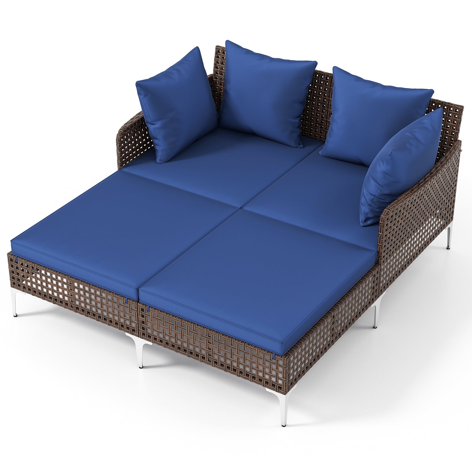 Outdoor Rattan Double Daybed Wicker Chaise Lounge