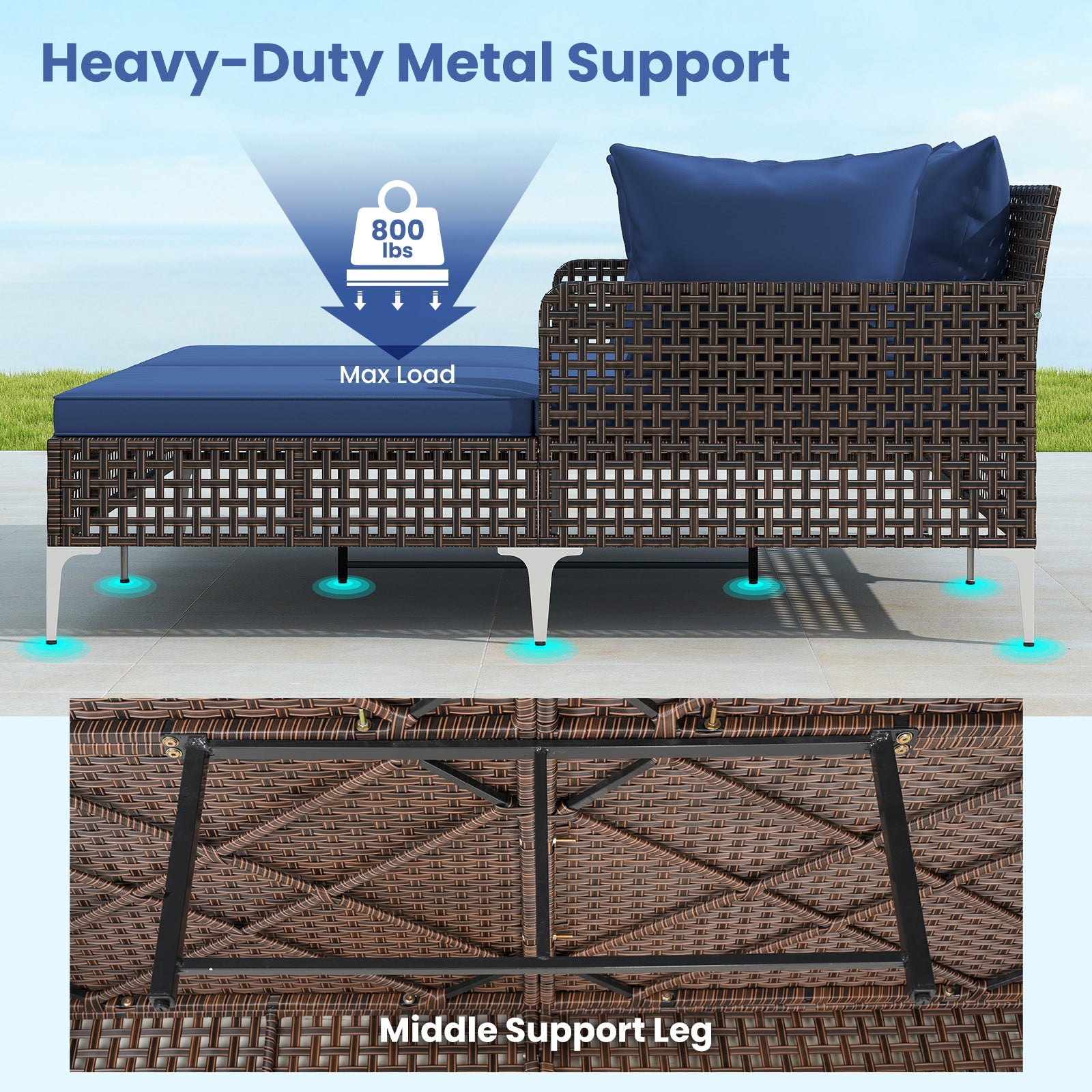 Outdoor Rattan Double Daybed Wicker Chaise Lounge