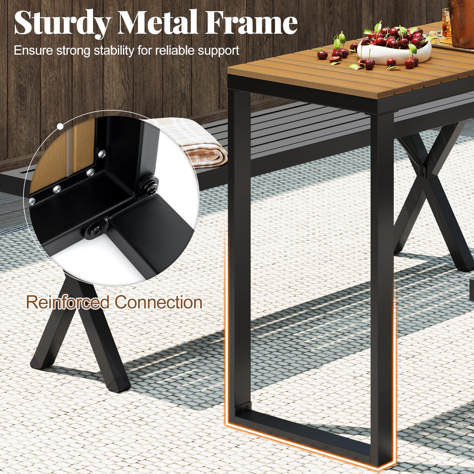 Outdoor Rectangle Console Table with Long-Lasting WPC Tabletop