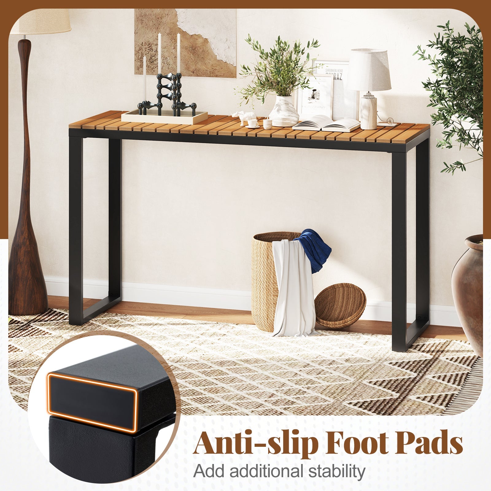 Outdoor Rectangle Console Table with Long-Lasting WPC Tabletop