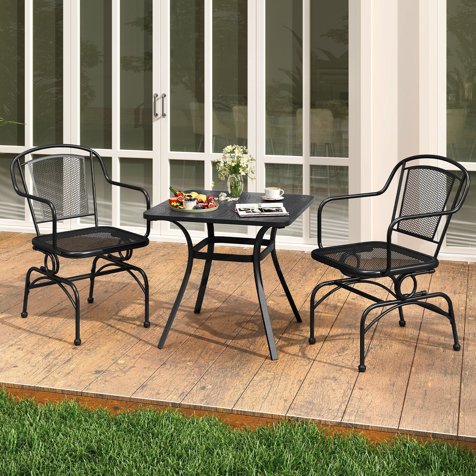 Outdoor Rocking Chair with Mesh Backrest and Seat - Set of 2