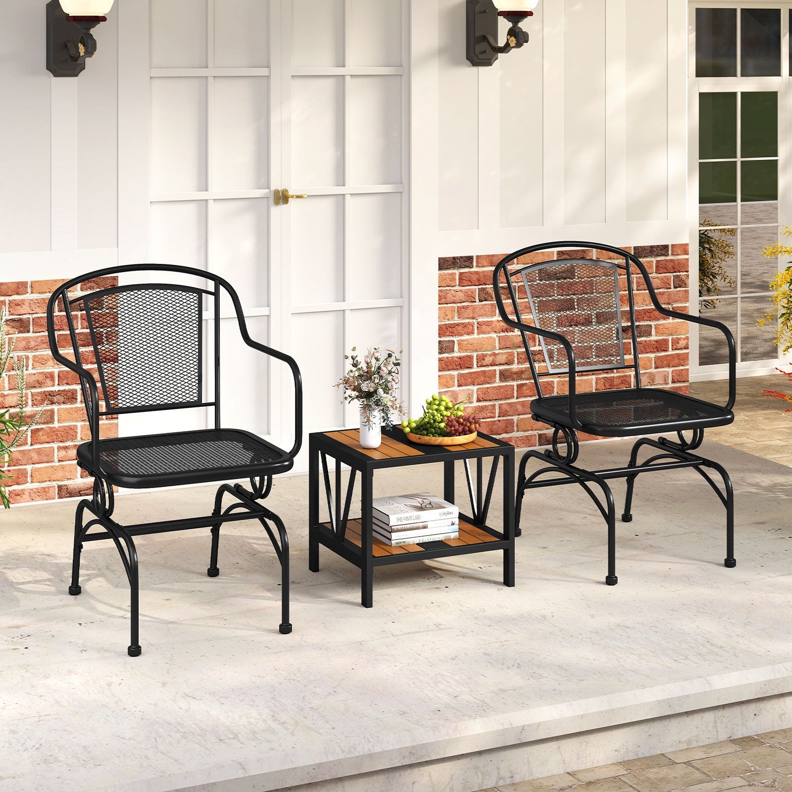 Outdoor Rocking Chair with Mesh Backrest and Seat - Set of 2