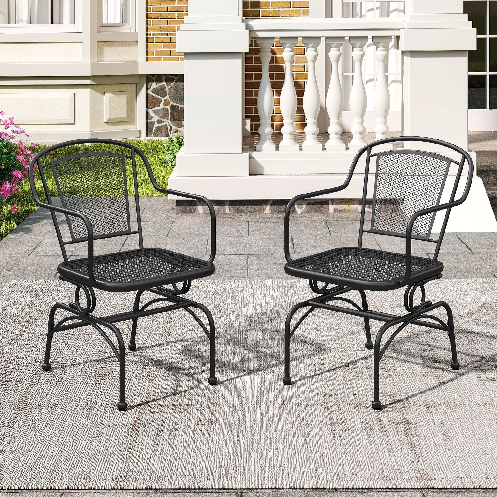 Outdoor Rocking Chair with Mesh Backrest and Seat - Set of 2