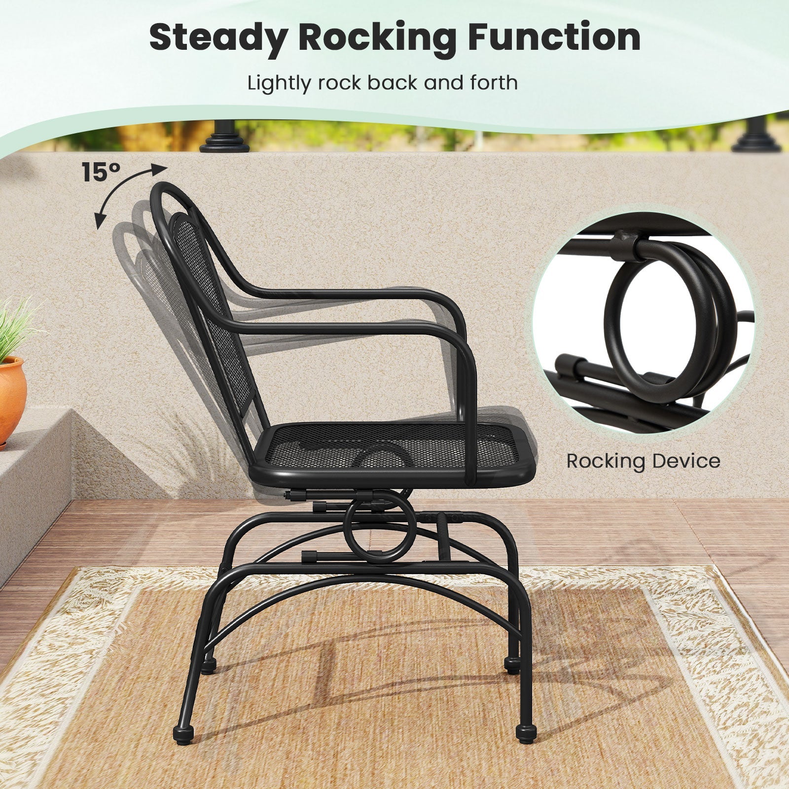 Outdoor Rocking Chair with Mesh Backrest and Seat - Set of 2
