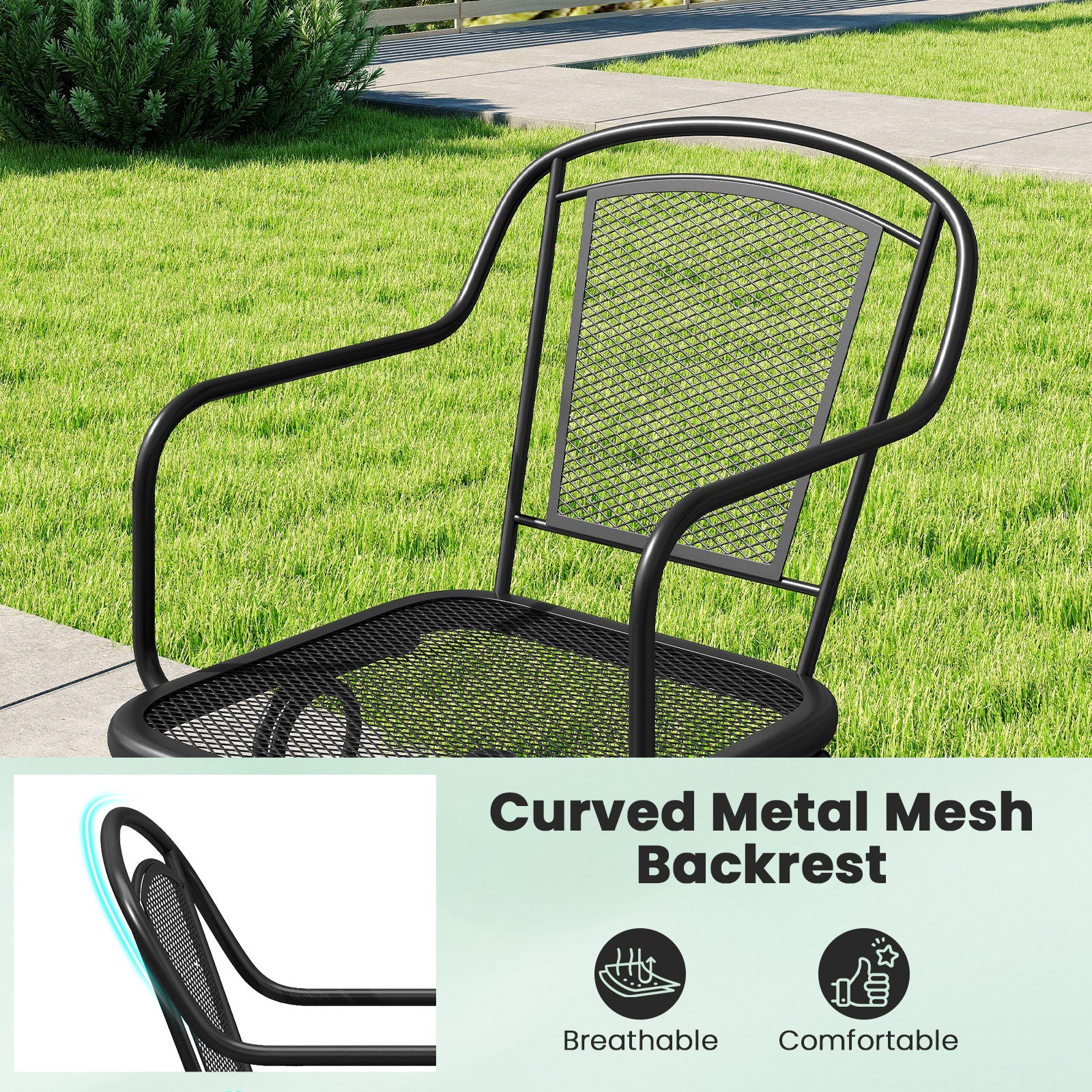 Outdoor Rocking Chair with Mesh Backrest and Seat - Set of 2