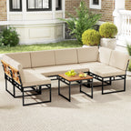 6 Piece Outdoor Sectional Sofa Set - Metal Conversation Set with Cushions