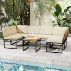6 Piece Outdoor Sectional Sofa Set - Metal Conversation Set with Cushions