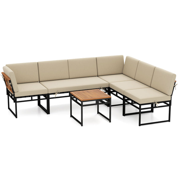 6 Piece Outdoor Sectional Sofa Set - Metal Conversation Set with Cushions