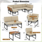 6 Piece Outdoor Sectional Sofa Set - Metal Conversation Set with Cushions