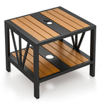Outdoor Side Table with Umbrella Hole and Storage Shelf