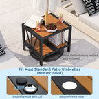 Outdoor Side Table with Umbrella Hole and Storage Shelf