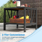 Outdoor Side Table with Umbrella Hole and Storage Shelf