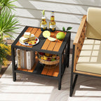 Outdoor Side Table with Umbrella Hole and Storage Shelf