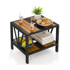Outdoor Side Table with Umbrella Hole and Storage Shelf