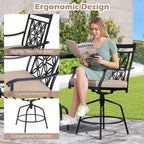 Outdoor Swivel Bar Stools Set of 2 with Seat Cushions