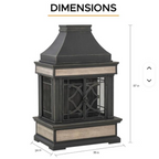 Outdoor Fireplace, Stone Look Tile Wood Burning Steel Fireplace with Chimney, and Removable Grate