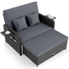 Wicker Outdoor Daybed with 4-Level Adjustable Backrest and Storage Ottoman