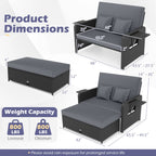 Wicker Outdoor Daybed with 4-Level Adjustable Backrest and Storage Ottoman