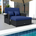 Wicker Outdoor Daybed with 4-Level Adjustable Backrest and Storage Ottoman