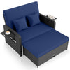 Wicker Outdoor Daybed with 4-Level Adjustable Backrest and Storage Ottoman