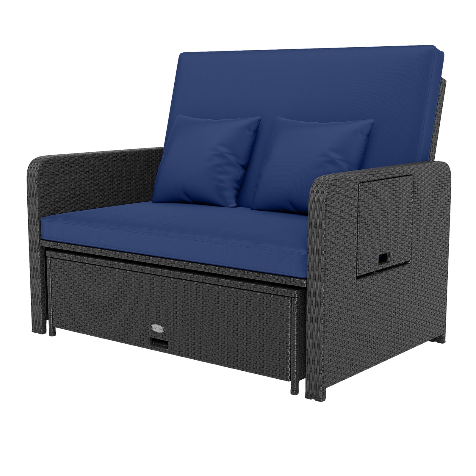 Wicker Outdoor Daybed with 4-Level Adjustable Backrest and Storage Ottoman